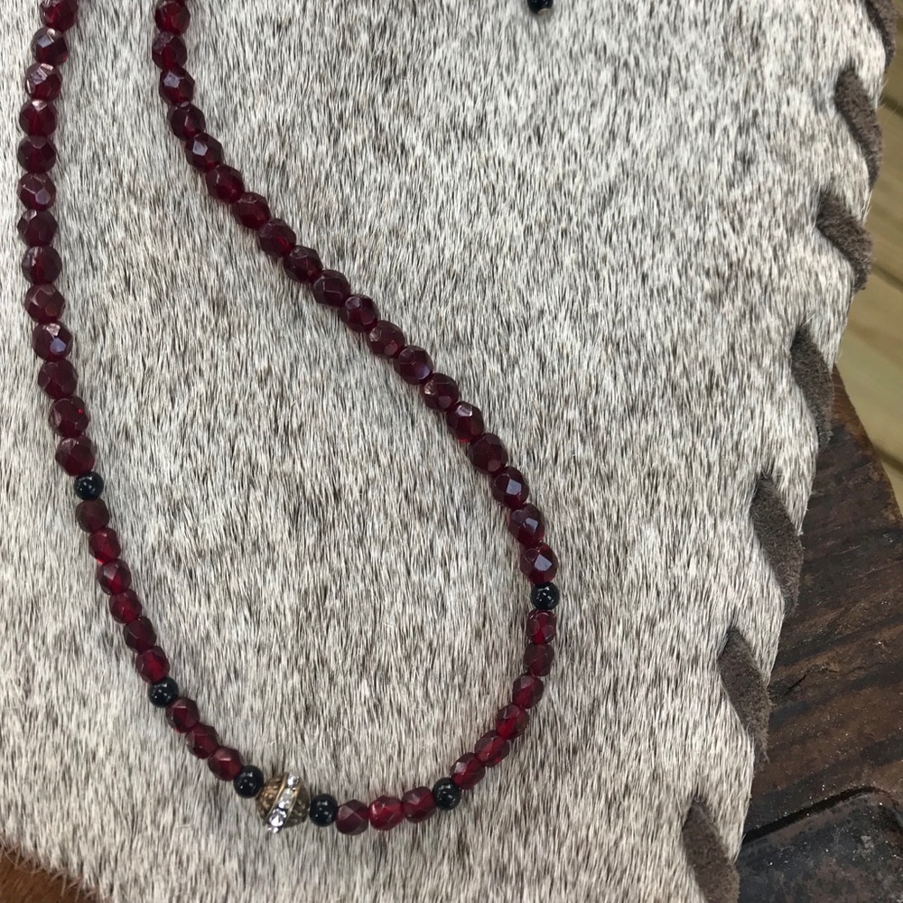 Garnet Czech Glass ~ Beaded Necklace